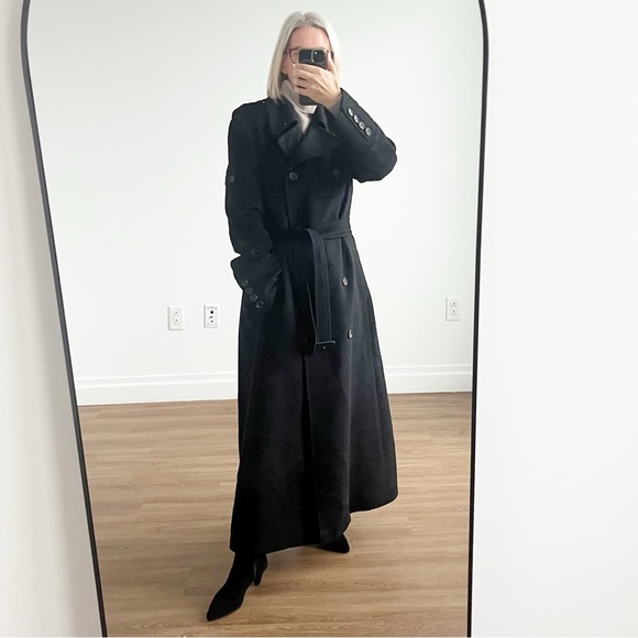 Vintage Burberry Cashmere Blend Maxi Trench Coat, Black,12 - Picture 3 of 15